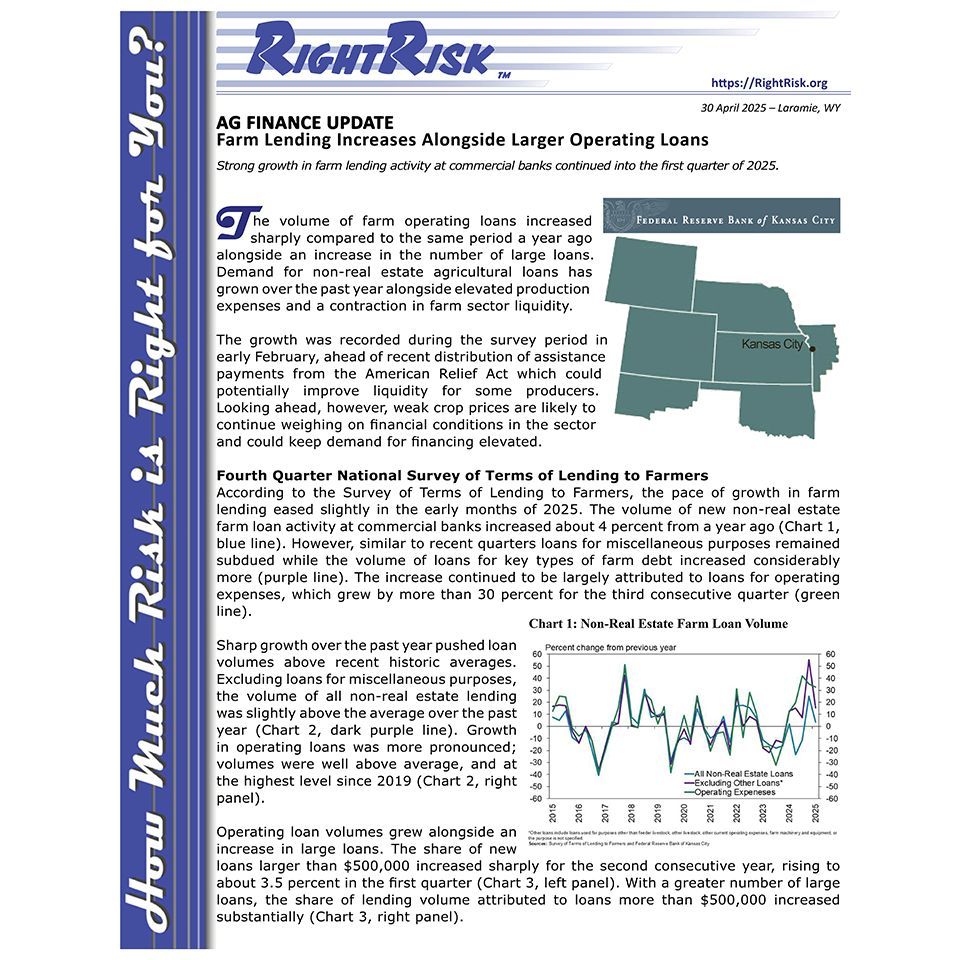 RightRiskorg's tweet image. GROWING FARM DEBT: What’s Next for Agricultural Banks? #RightRisk #RiskInAg #AgRiskMgt
(uwagec.org/rightrisk/news…)
For more information on the Tenth District agricultural economy via the RightRisk Newsrelease see: RightRisk.org/news (rightrisk.org/news/category/…).