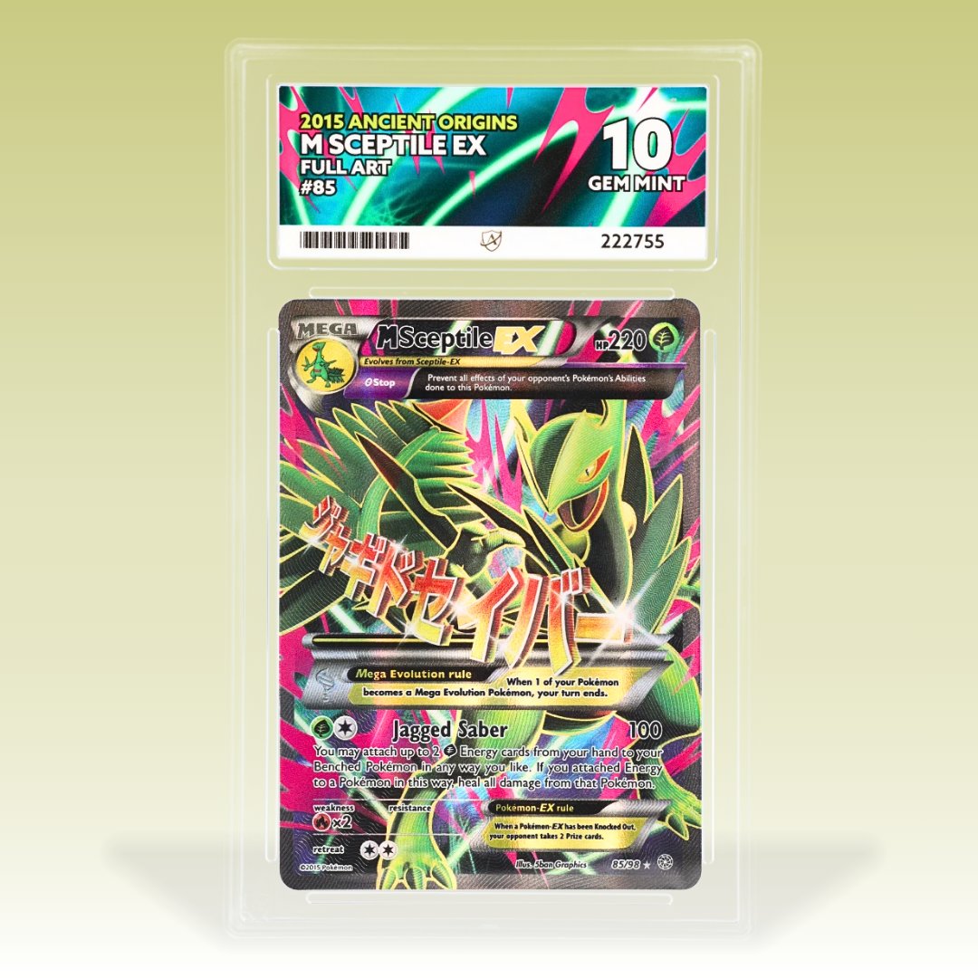 ace_grading's tweet image. Jungle-born and battle-ready 🌿💥
M Sceptile EX charges out of Ancient Origins with slashing speed and standout full art style. A ruthless attacker with serious presence, now captured in Gem Mint 10 and looking meaner than ever.