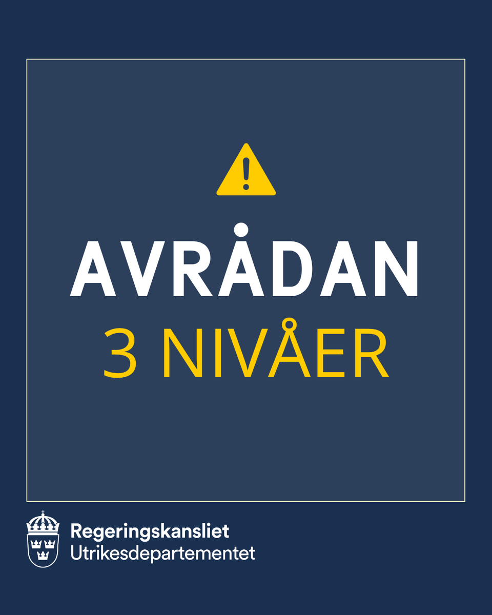 🧵 När UD avråder från resor är det en signal om att säkerhetsläget är allvarligt och att du noga bör tänka över ditt beslut att resa. 

Det finns tre olika nivåer på UD:s reseavrådan.