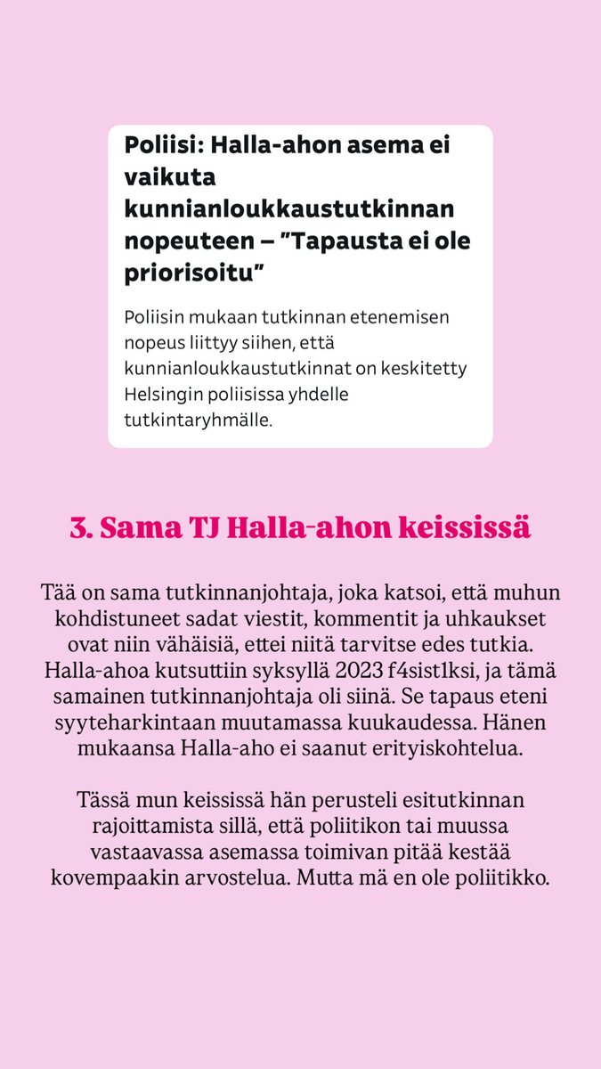 Mm. sama tutkinnanjohtaja.

Lue miten Idan tutkinta on edennyt vs. Halla-ahon 👇 1/