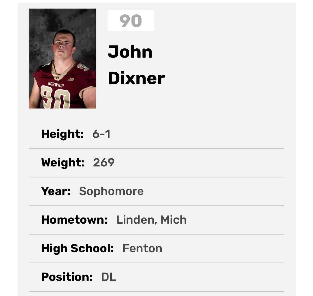 ๐ฝ๐ค๐๐๐ฎ ๐
๐ค๐๐ฃ๐จ๐ค๐ฃ ๐๐๐ (@coachjohnsonol) on Twitter photo Any Michiganders interested in learning about Norwich University and <a href="/NorwichFB/">Norwich Football</a> I'll be in the Mitten state July 3rd to 10th!
I'll also be working the Battle Creek Central lineman camp on July 9th.
Feel free to reach out!
Currently have one Michigander on the roster with Any Michiganders interested in learning about Norwich University and <a href="/NorwichFB/">Norwich Football</a> I'll be in the Mitten state July 3rd to 10th!
I'll also be working the Battle Creek Central lineman camp on July 9th.
Feel free to reach out!
Currently have one Michigander on the roster with