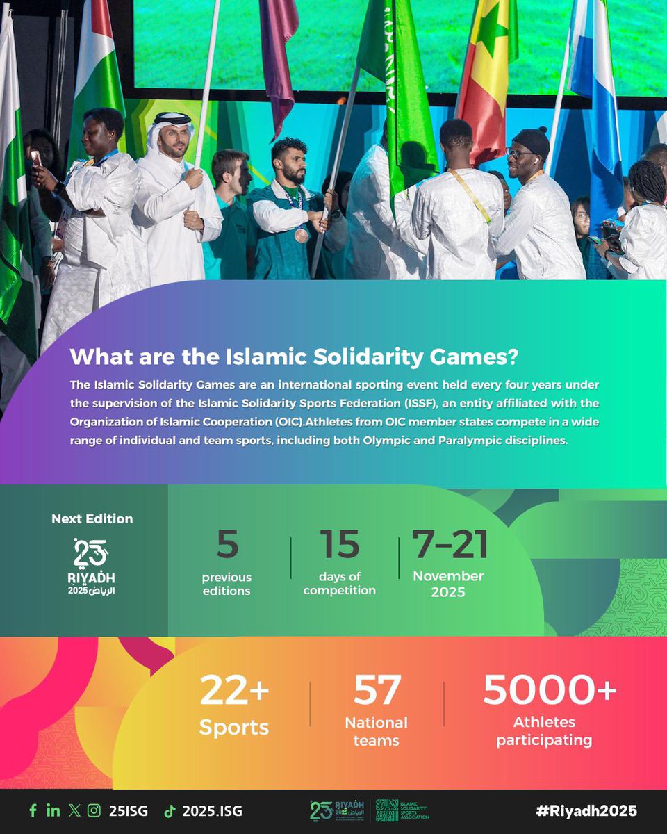 A new sporting story will be written at #Riyadh2025, uniting the Islamic world as one 🇸🇦

The 6️⃣th edition of the Islamic Solidarity Games.