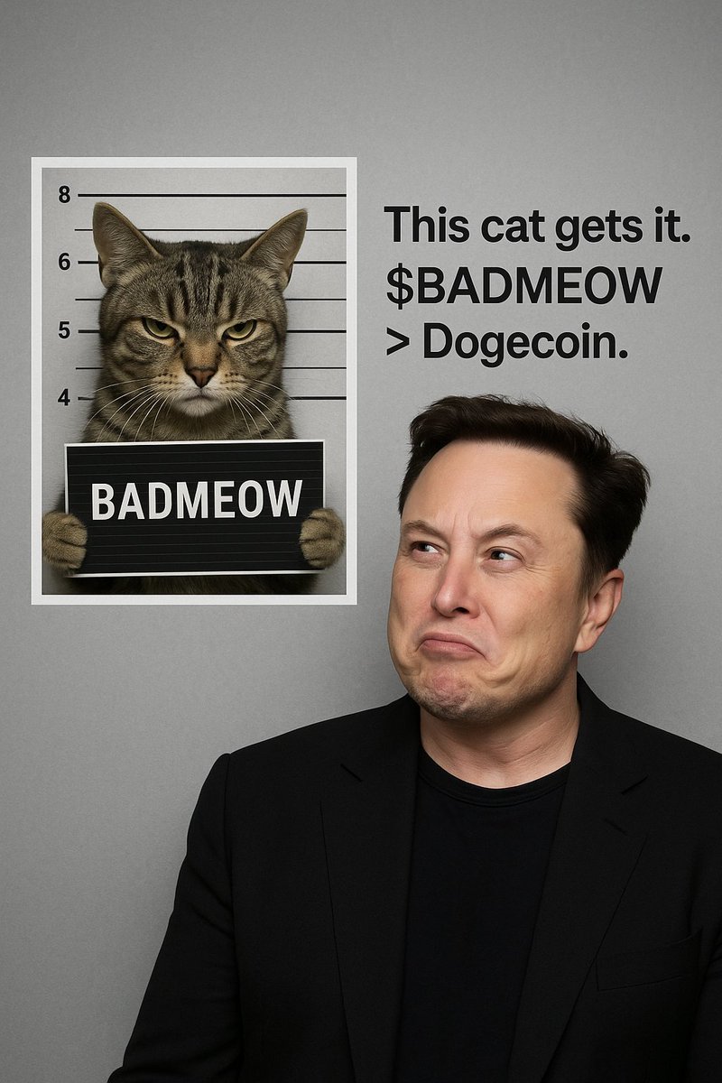 BadMeow555's tweet photo. Elon just spotted $BADMEOW on his radar ππ±
Should we tell him itβs more than just a meme?
Or let him find out when it claws its way to the top...
#BADMEOW #ElonMusk #CryptoMeme #PumpFun #Catcoin #GoingParabolic https://t.co/WU5LPpWKto