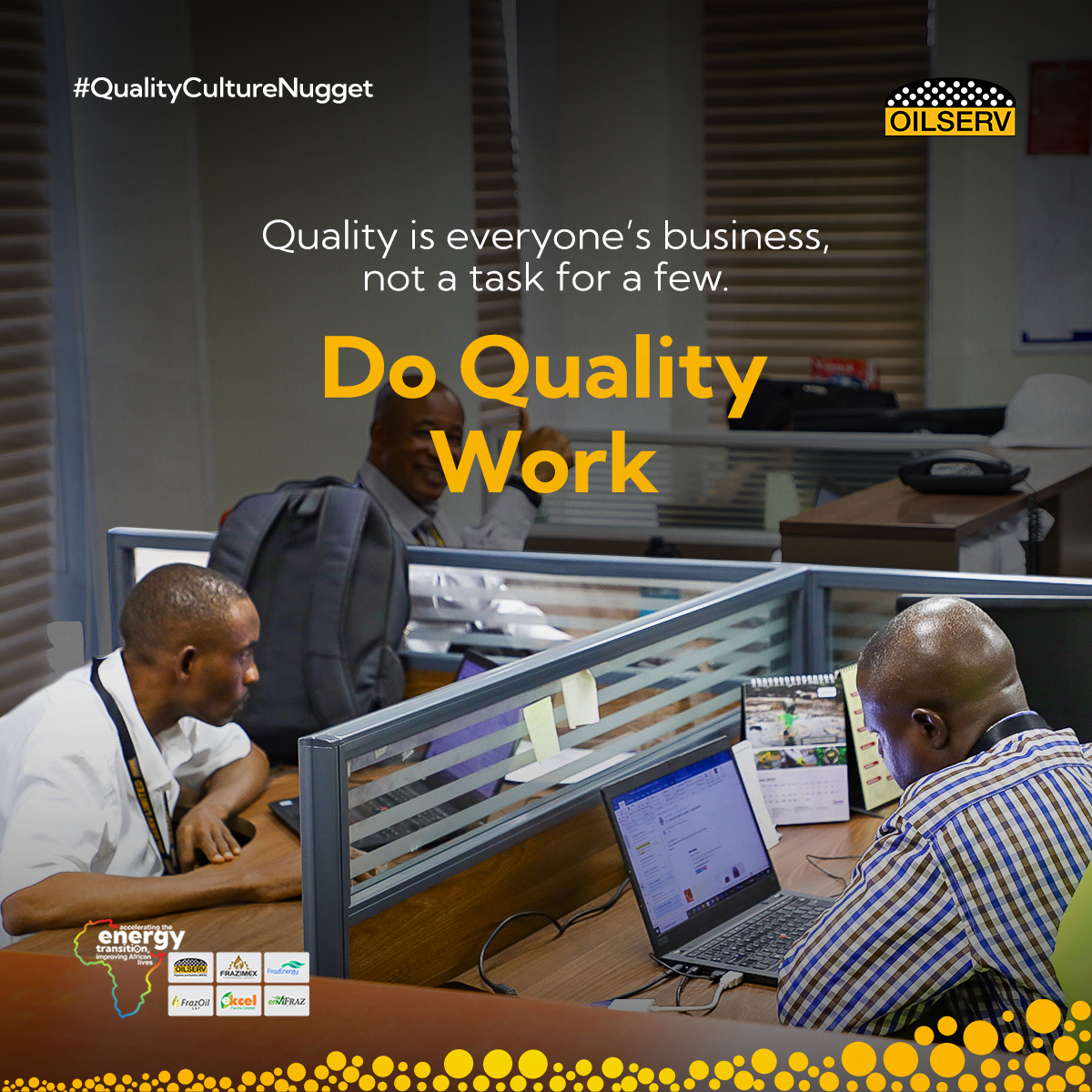 Quality is a task for everyone.
At Oilserv, quality isn’t the job of a few. It’s a shared responsibility that shows up in how we plan, how we execute, and how we support each other.
When we all commit to doing our part well, we set standards for excellence.
#Oilserv