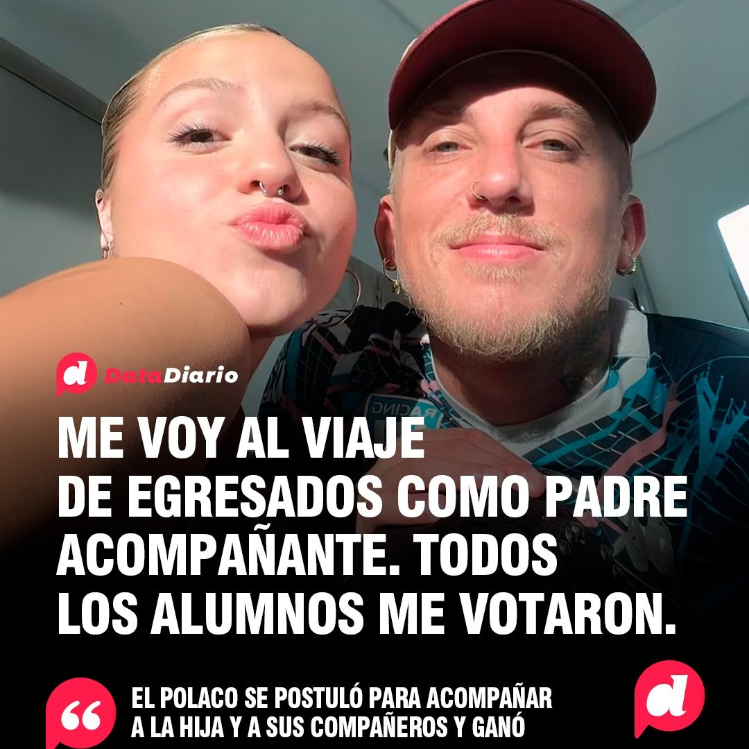 DataDiario's tweet photo. ⭕️🥳 "ME VOY AL VIAJE DE EGRESADOS COMO PADRE ACOMPAÑANTE"
➡️ El Polaco (@elpolaco) fue elegido por unanimidad por los compañeros de Sol Celeste, fruto de su relación con Karina “La Princesita” Tejeda.
#DataDiario #ViajeDeEgresados #Amor #Hija https://t.co/rnRI67V0WJ