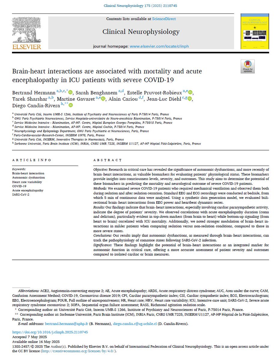 [Highlight of the Month] Hermann et al. Brain-heart interactions are associated with mortality and acute encephalopathy in ICU patients with severe COVID-19. Clin Neurophysiol 2025;175:2110745. doi.org/10.1016/j.clin…