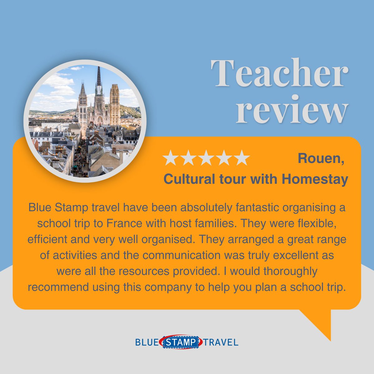 Our latest 5-star Google review comes from a teacher on a school trip we organised to #Rouen! 🇫🇷

We're so glad to hear they found the trip well planned, with great activities and clear communication throughout! 😇

#weareabtamembers #studytravel