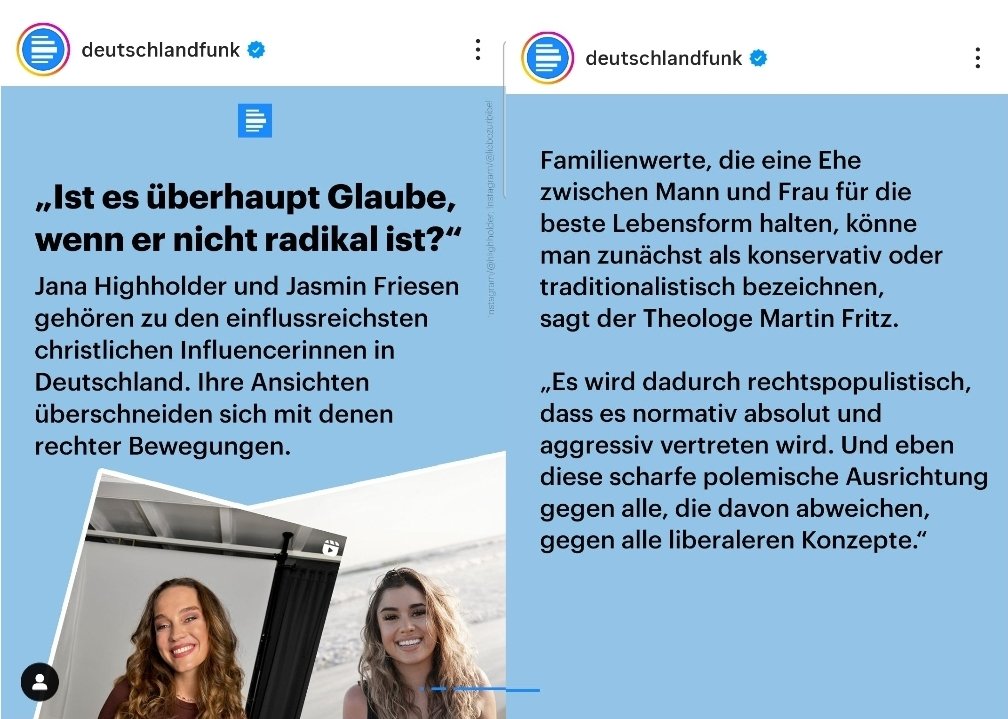 Der Deutschlandfunk warnt vor christlichen Influencerinnen, die die Ehe zwischen Mann und Frau für die beste Lebensform halten. #OerrBlog