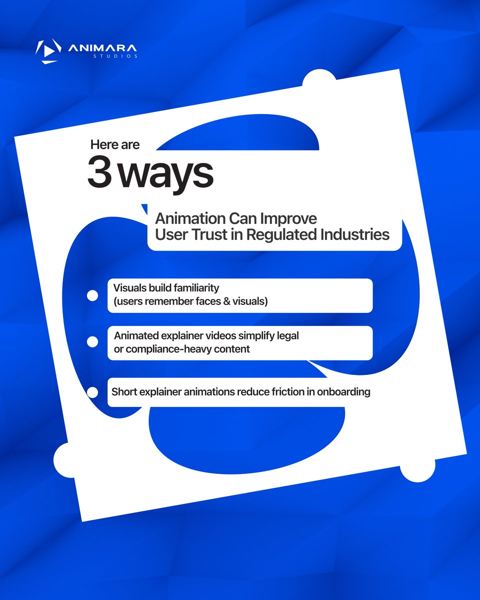 AnimaraStudios's tweet photo. Trust is everything in regulated sectors.

But long-form PDFs and dense text?
They’re losing your users.

✅ Visual > Jargon
✅ Emotion > Confusion
✅ Explainer videos = Trust

DM us to create a compliance-friendly video that actually connects.

#ExplainerVideo #VideoExplainer https://t.co/3Vq7AKo5Dm