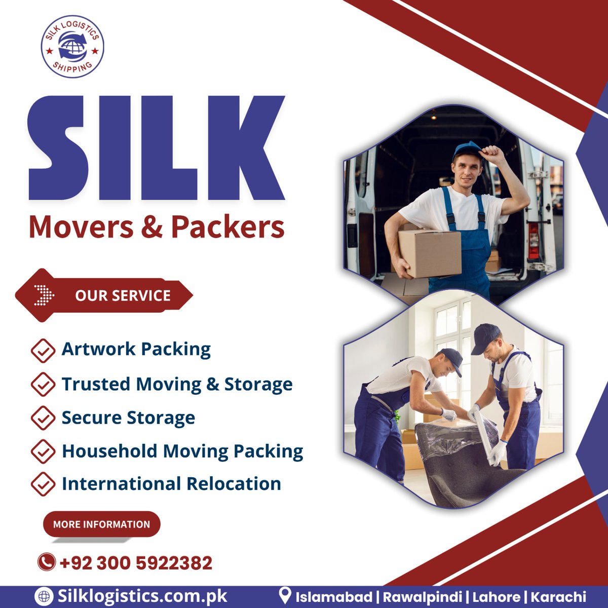 BilalAhmadani2's tweet image. SILK Packers and Movers is a company that provides household packing, moving, storage, and home shifting services in Islamabad #packersmoversislamabad #moverspackersislamabad #HomeShiftingDubai #homeshiftingservicesislamabad #movingstorage#Islamabad #packersandmoversinislamabad