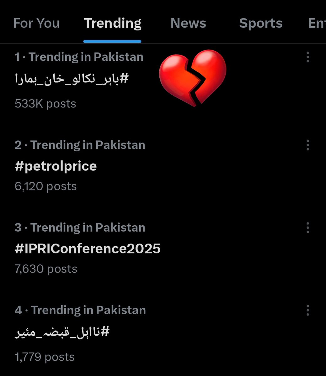 شاباش انصافینز 5 لاکھ 33 ہزار ٹویٹس کے ساتھ ٹاپ ٹرینڈ، رکنا نہیں کیونکہ اس وقت ہمارا لیڈر ایک چھوٹے سے کمرے میں شدید گرمی میں قید تنہائی میں بیٹھا ہے
آپ جہاں بھی ہیں اور آپ جو بھی خان صاحب کے لئے کر سکتے ہیں وہ ضرور کریں 💔

#باہر_نکالو_خان_ہمارا