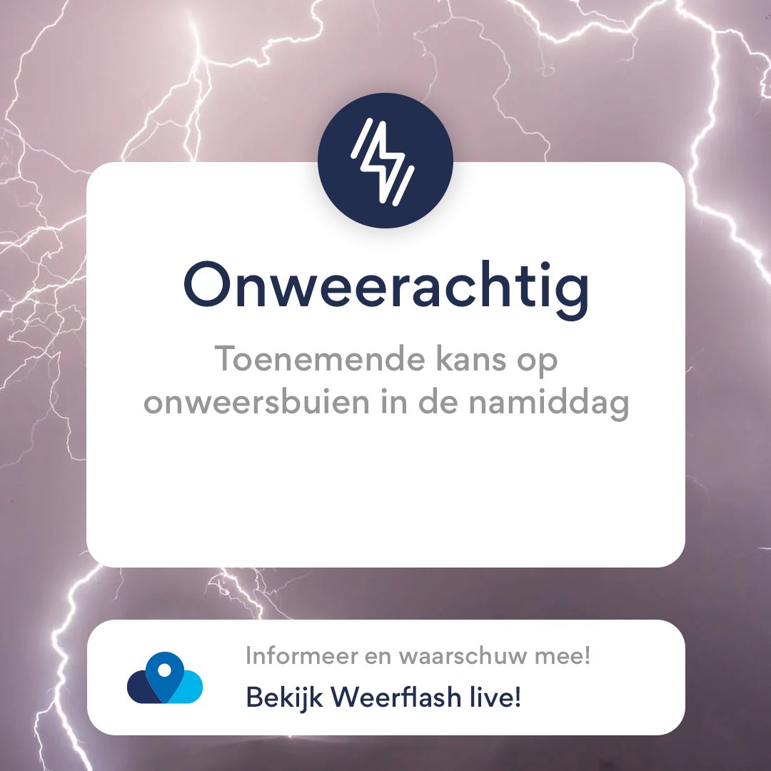 Vandaag neemt de kans op #onweer met #hagel en #windstoten toe in de late namiddag voor het oosten van #Nederland en #België. Elders zijn er ook onweerskansen, maar met minder randverschijnselen. Volg het #weer live in onze weerapp.