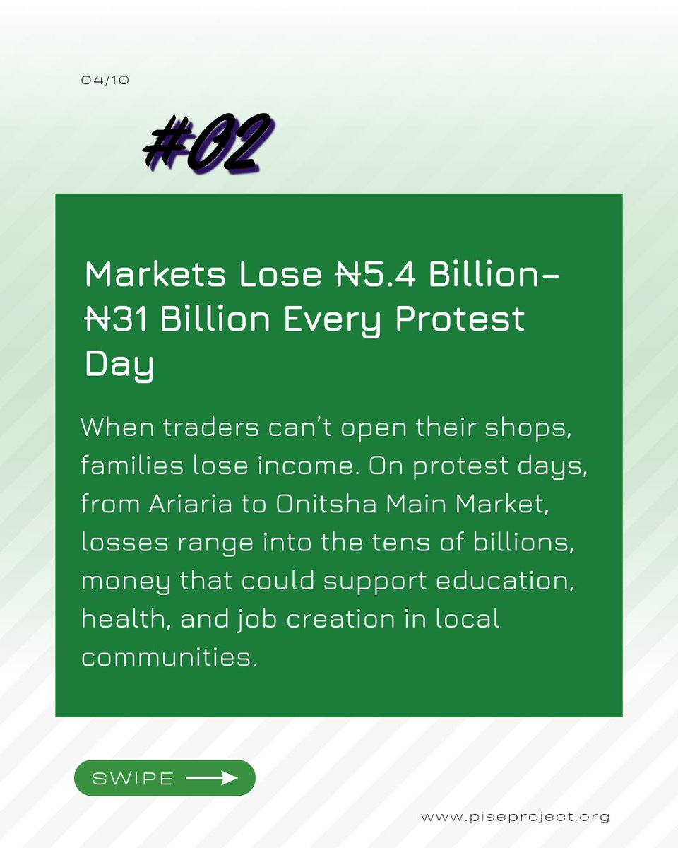 PiseProject's tweet photo. Conflict leads to lose of livelihoods, and in the Southeast, the economic toll of ongoing agitations &amp; sit-at-home protests, is staggering. Billions of naira are lost every month. Families can’t work, markets are shut down, schools are closed &amp; investors are pulling back. https://t.co/6386Og76L2