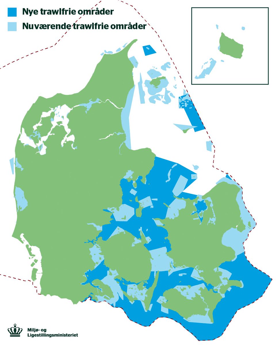 Vi skal have store trawlfri områder.
Nu leverer vi på den ambition. Vi har lavet en aftale, der forbyder bundslæbende redskaber på 18,7 pct. af havbunden.
Det beskytter vigtige levesteder for bunddyr og fødegrundlag for fisk og marsvin.
Et vigtigt skridt for #dkhav
