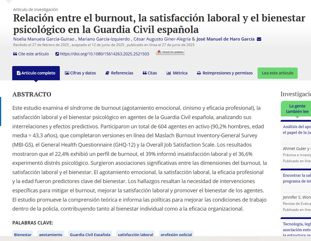 Papageno 🎗️ (@espapageno) on Twitter photo Relación entre el burnout, la satisfacción laboral y el bienestar psicológico en la Guardia Civil española 🧐🎗️
tandfonline.com/doi/abs/10.108…
Con <a href="/PeritoPRLMurcia/">PeritoPRL-Noelia García-Guirao</a>
y <a href="/guardiacivil/">Guardia Civil</a> Relación entre el burnout, la satisfacción laboral y el bienestar psicológico en la Guardia Civil española 🧐🎗️
tandfonline.com/doi/abs/10.108…
Con <a href="/PeritoPRLMurcia/">PeritoPRL-Noelia García-Guirao</a>
y <a href="/guardiacivil/">Guardia Civil</a>
