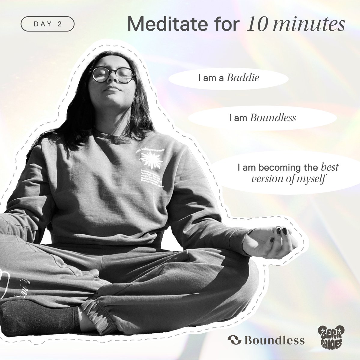 Being boundless is about...

- being calm under stressful situations 
- being collected in chaos
- being rooted in clarity

Your task for today: 𝗺𝗲𝗱𝗶𝘁𝗮𝘁𝗲 𝗳𝗼𝗿 𝟭𝟬 𝗺𝗶𝗻𝘂𝘁𝗲𝘀