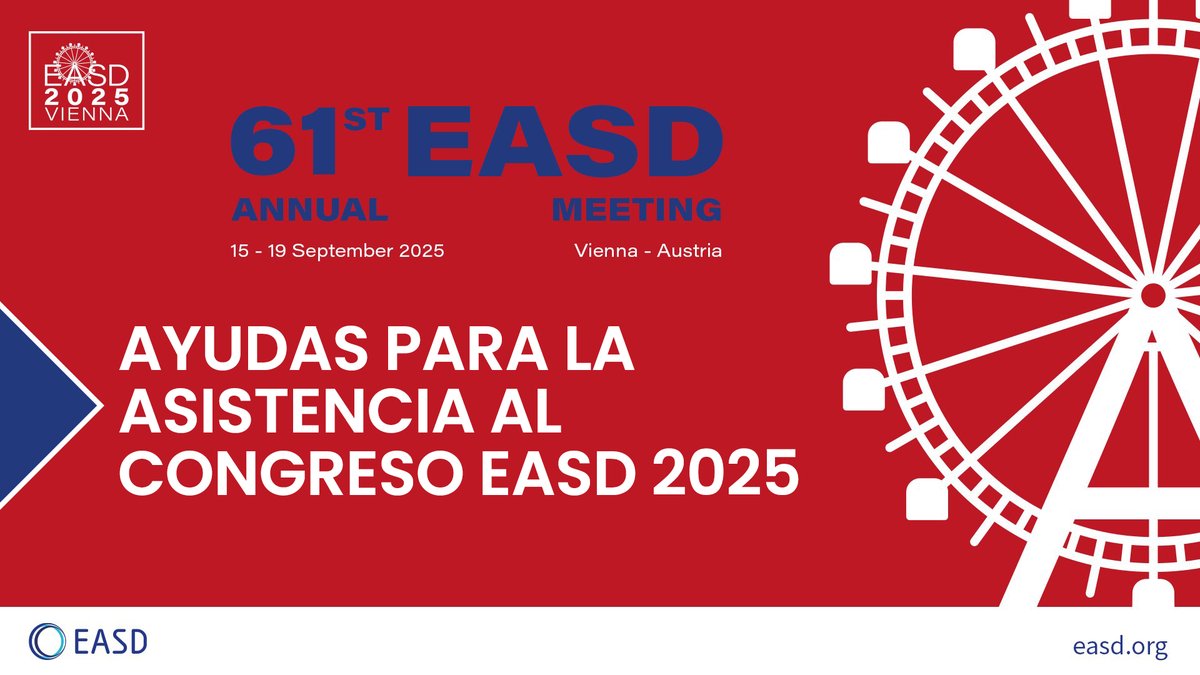 🎓 ¿Quieres asistir al Congreso #EASD2025?
La SED ofrece 10 ayudas de asistencia de 1.500€ para socios/as que deseen participar en el 61th EASD Annual Meeting que tendrá lugar en Viena del 15 al 19 septiembre.

📅 Plazo de solicitud: hasta el 8 de julio a las 12:00h
🔗 Consulta