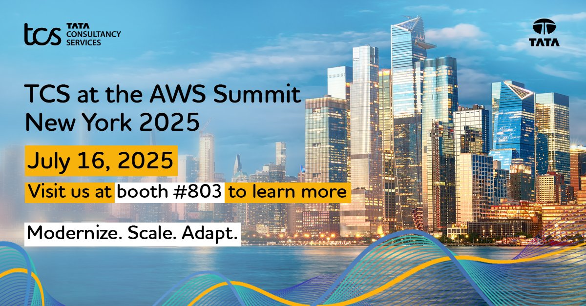 TCS AI & Advanced Tech (@tcsdigitaltech) on Twitter photo Empower your business to modernize operations, scale efficiently, and adapt swiftly to an ever-evolving #AI landscape.
Meet with our experts at #AWSSummit NYC to explore our AI-powered solutions and #cloudtransformation services.
Learn more: lnkd.in/gsufws4K <a href="/tcs_na/">Tata Consultancy Services—North America</a> Empower your business to modernize operations, scale efficiently, and adapt swiftly to an ever-evolving #AI landscape.
Meet with our experts at #AWSSummit NYC to explore our AI-powered solutions and #cloudtransformation services.
Learn more: lnkd.in/gsufws4K <a href="/tcs_na/">Tata Consultancy Services—North America</a>