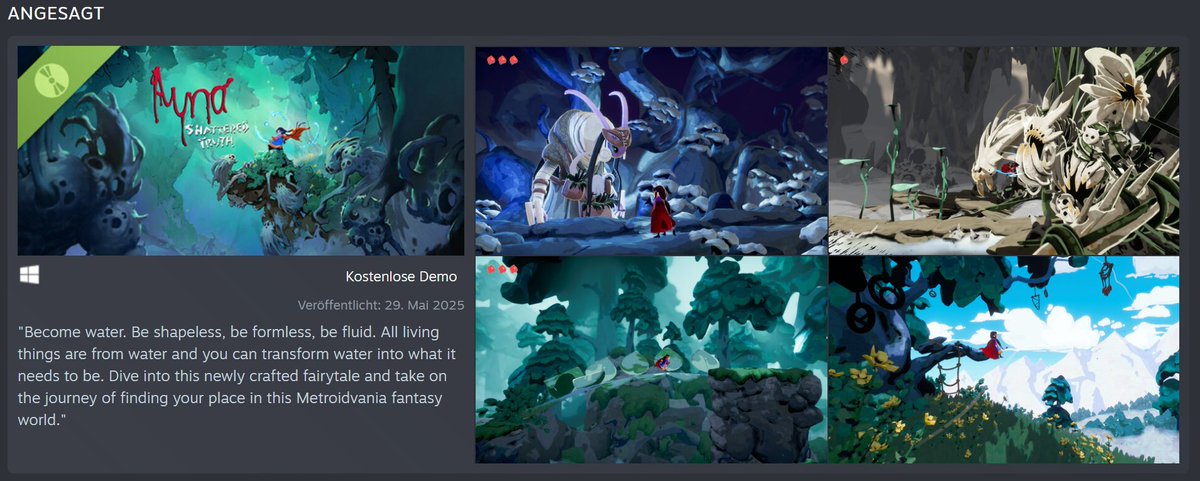 designmaticGmbH's tweet image. Small reminder that our demo for Ayna: Shattered Truth is up on #Steam! Have a first look into our handpainted world and let us know what you think over at Steam or our #Discord Server!⬇️

🎮store.steampowered.com/app/1742390/Ay…
💬discord.gg/At3QvvdcTD

Thanks everyone for playing!✨