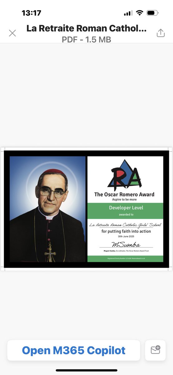 LaRetraiteSW12's tweet image. We are delighted to have been awarded @O_RomeroAward for the Catholic life of the school @Southwark_News @RCWestminster #Catholiclife
