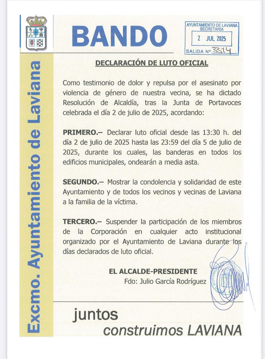 cdtllaviana's tweet photo. Declaracion de luto oficial en laviana https://t.co/R4dCPCgveD