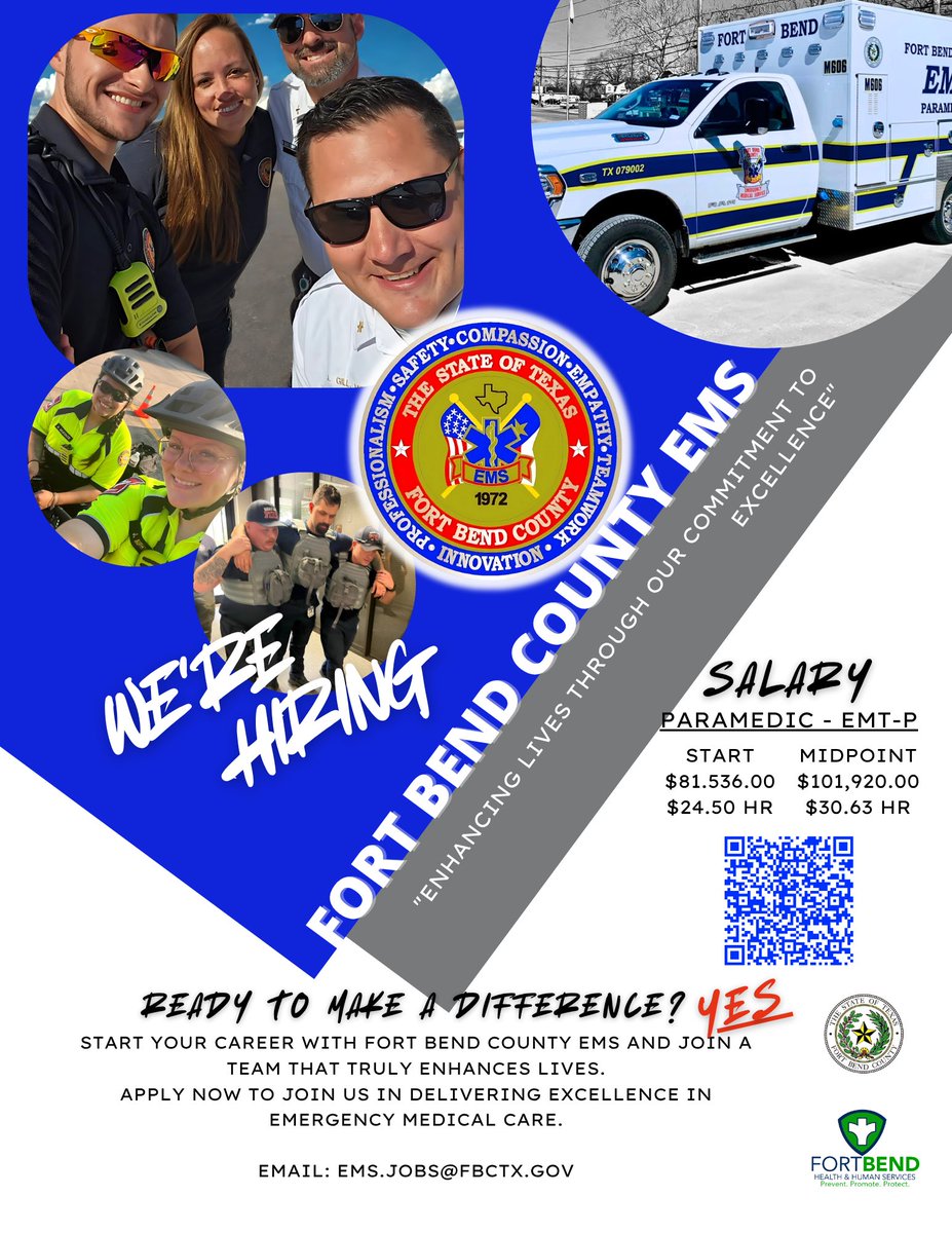 mpv603's tweet image. Are you ready to make a real impact? We're looking for passionate, skilled paramedics to join our dynamic team. We pride ourselves on practicing progressive medicine backed by evidence based clinical guidelines that put patient care first.
tinyurl.com/FBCEMSJobs