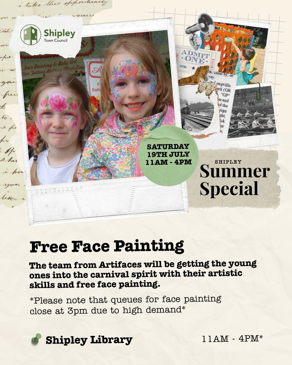 ShipleyTC's tweet image. With just over two weeks to go until the Shipley Summer Special event, here are just a few of the activities you can enjoy on Saturday 19th July including free face painting, inflatable fun in the park and lego club at the Kirkgate Community Centre!
More details to follow!