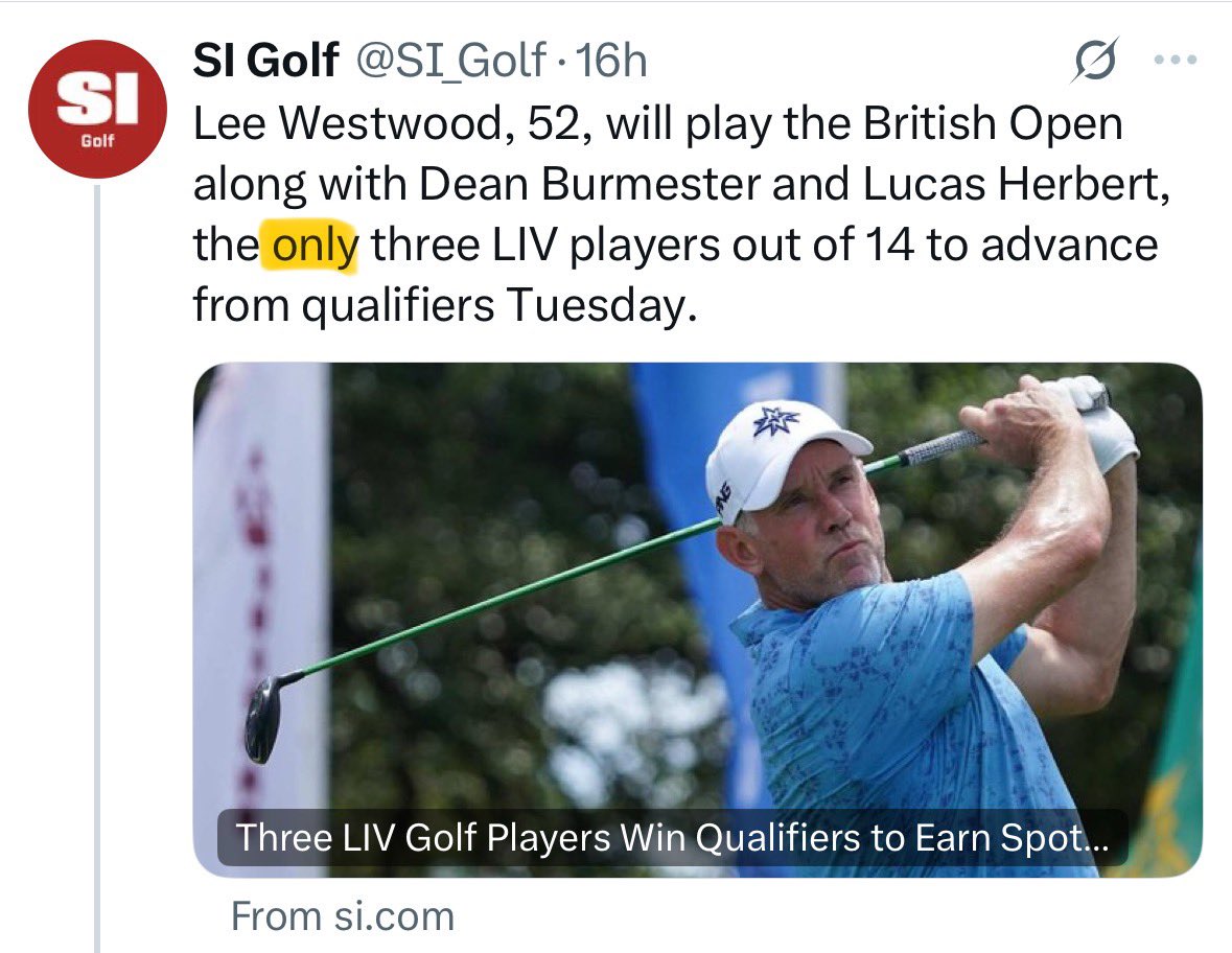 _54Golf's tweet image. 🚨 PGAT ONLY SHILL ALERT: You don’t hate the legacy golf media enough. LIV Golfers represented 5% of the fields and took home 15% of the available spots.

Blowhard Bob Harig continues his pathetically impressive water carrying ways ⬇️