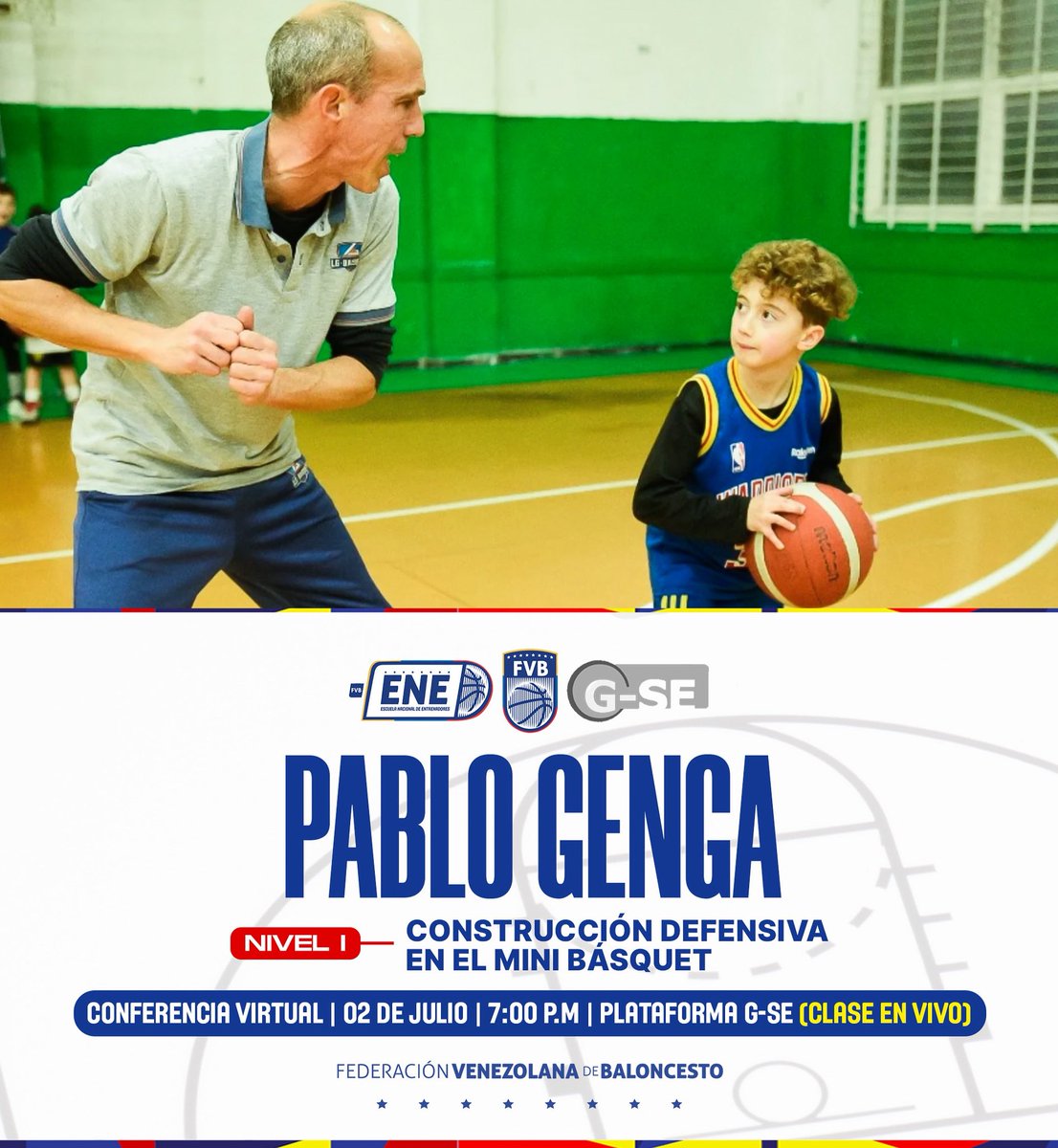 ene_fvb's tweet photo. 🧑🏻‍🏫 La octava clase del nivel I - cohorte 2025 será dictada por el entrenador argentino Pablo Genga. 

💻 En vivo por la plataforma G-SE.
📆 Miércoles 02 de julio.
⏳ 7:00 p.m.

🏀 Tema: construcción defensiva en el mini básquet.

#ENE
#MasBaloncesto https://t.co/xMigALOp08