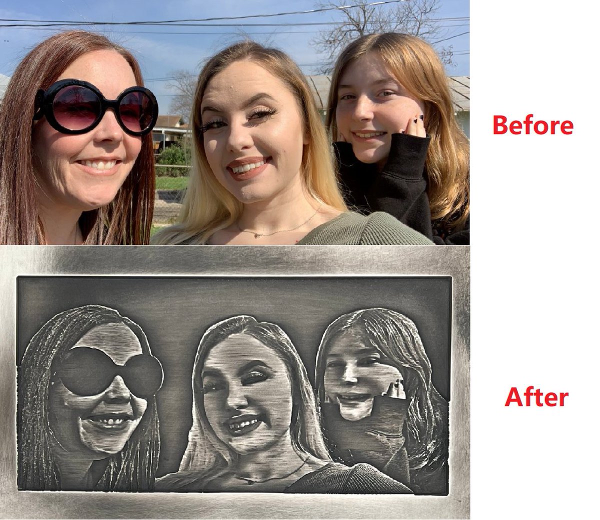 Get any of your high resolution photos right now and we will use cnc machinery to put it on Steel, Aluminum,  or Brass! Its a quick and easy process that's delivered to you in no time! Check out our website and get started now on that perfect gift.
#gift #wow  #familyportraits