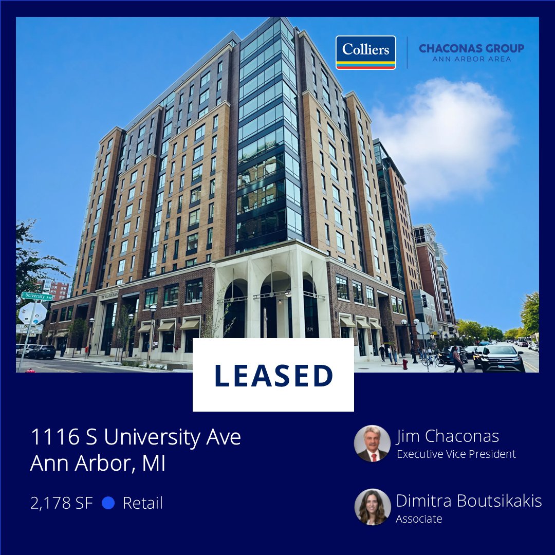Retail space at 1116 S University (Vic Village South) is fully leased! 🙌
New concept from Ondo Bakery coming soon + Raising Cane’s on the way!
Big thanks to our team, landlord, and tenant for making it happen.
#AnnArbor #RetailLeased #ColliersAnnArbor