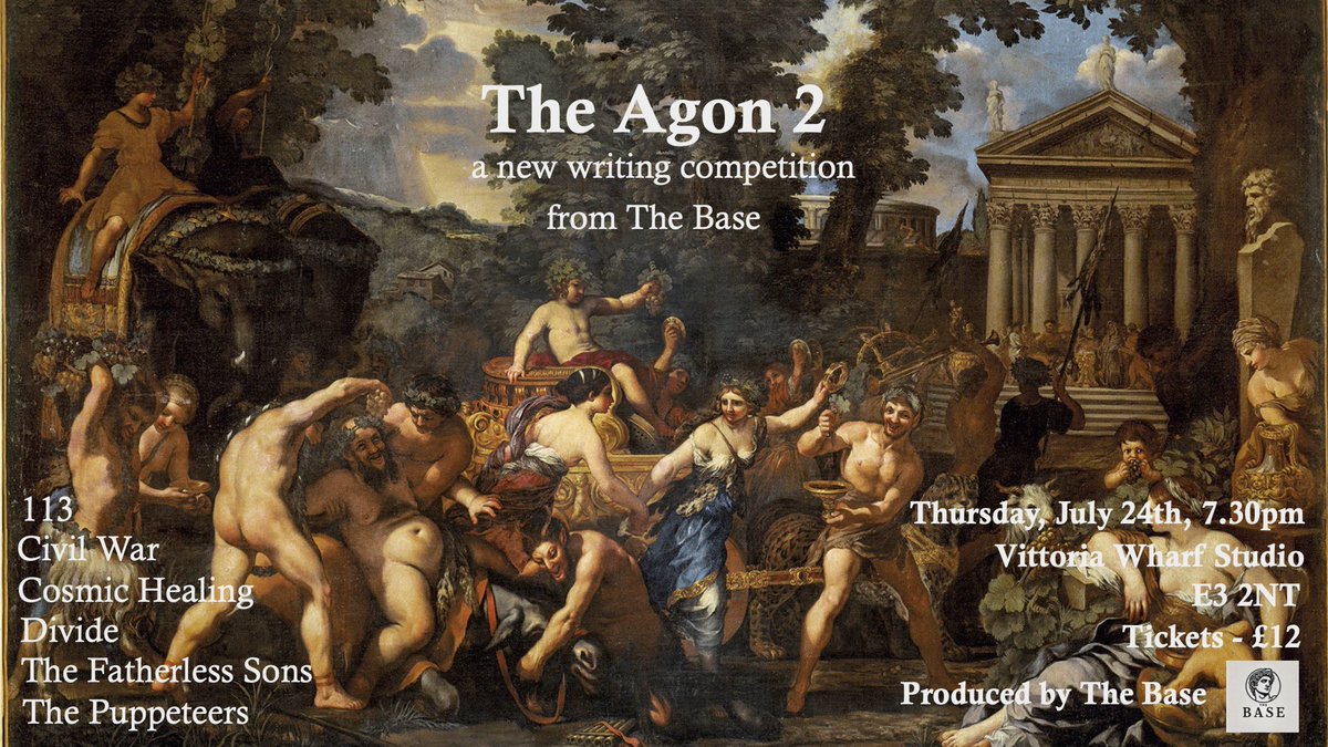 thebasecreates's tweet image. The Base proudly present the return of the most exciting writing competition in town, The Agon 2.
We have selected six finalists. A team of fantastic actors will bring extracts from their texts to life. Then YOU, the audience, will vote to decide who will be crowned the 2025…