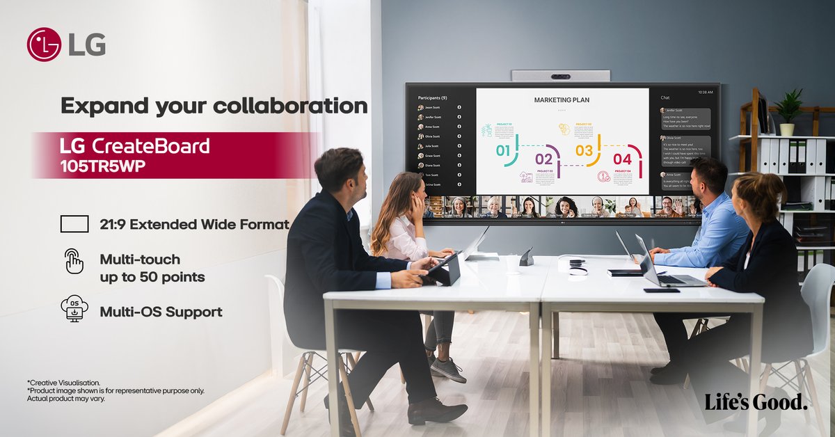 LGIndia's tweet image. Collaborate smarter! The  21:9 Widescreen LG CreateBoard  (105TR5WP) offers extended format, up to 50 multi-touch points, and multi-OS support for elevated productivity.

Explore: bit.ly/45Fna7r

#LGIndia #LifesGood #LGCreateBoard #Widescreen #DigitalBoard