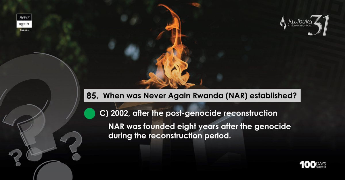 THE ANSWER IS:
C) 2002

NAR was founded eight years after the genocide during the reconstruction period.