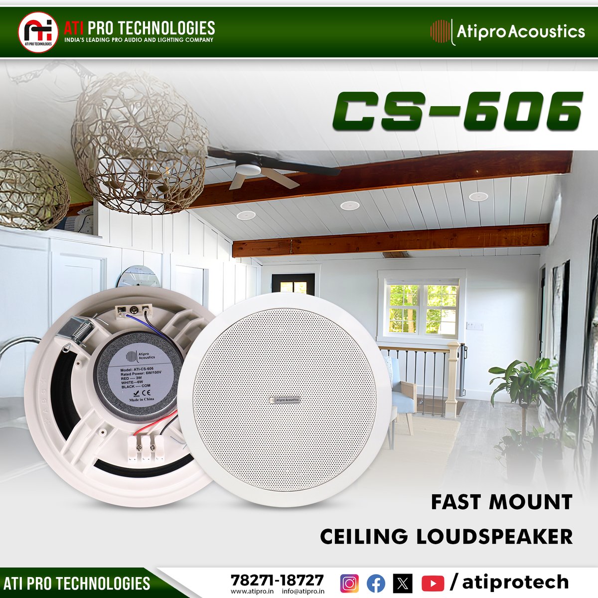 AtiproAcoustic's tweet image. ✨ Upgrade your audio without compromising on aesthetics!
The CS-606 Ceiling Speaker blends high-quality sound with fast mount design.
#CS606 #ATIPro #CeilingSpeaker #AtiproAcoustics
