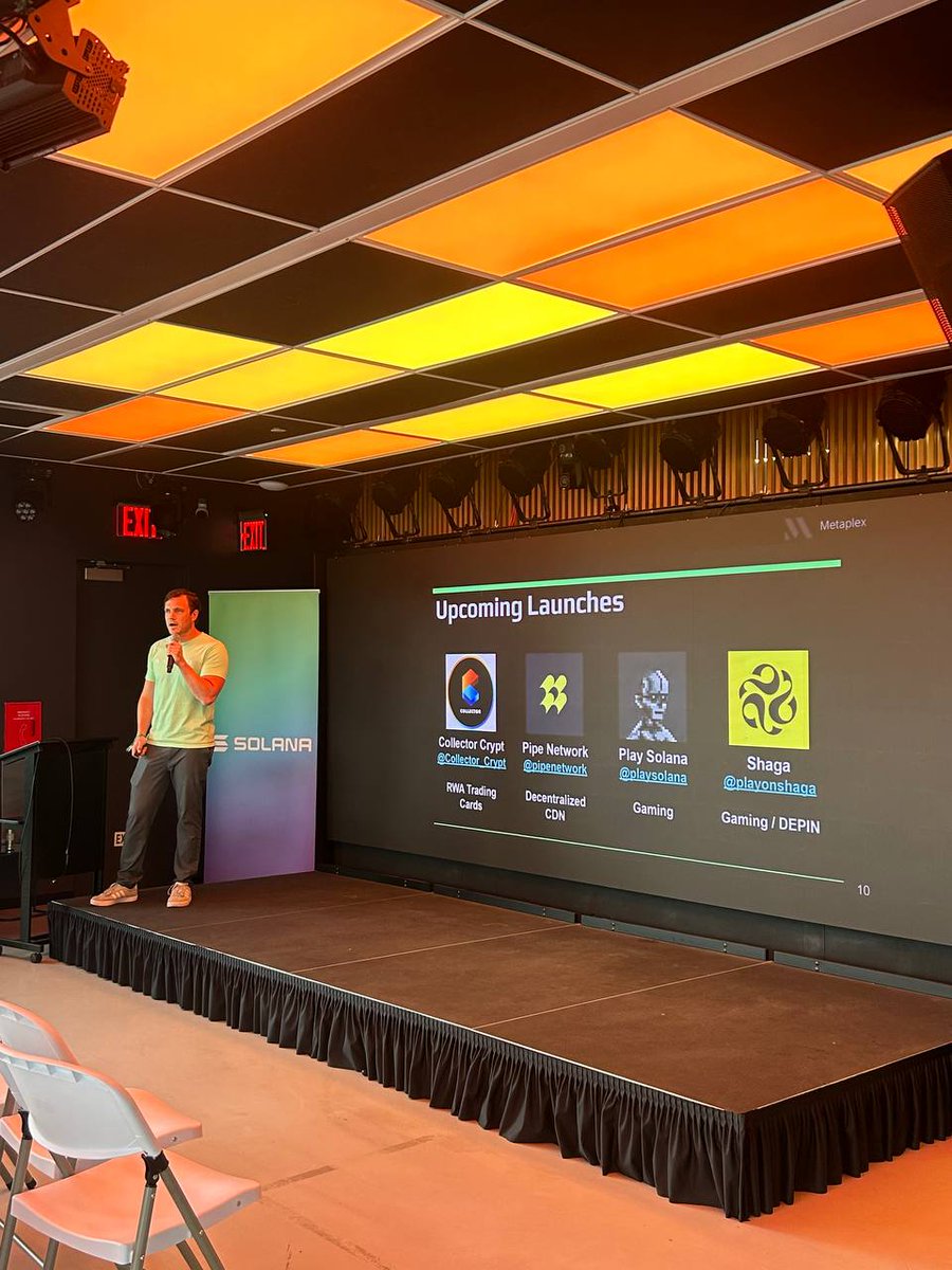 claymon (@chelms34) on Twitter photo Dropped some alpha at <a href="/SolsticeConf/">Solana Solstice</a>
The future of token launches on Solana & the SVM will be powered by <a href="/metaplex/">Metaplex 🦾</a>
Early features include <a href="/Collector_Crypt/">Collector Crypt</a> <a href="/pipenetwork/">Pipe Network</a> <a href="/playonshaga/">Shaga ☁️🎮</a> <a href="/playsolana/">Play Solana | PSG1</a>
Thanks <a href="/MonkeDAO/">MonkeDAO🍌</a> for an amazing week and the preview opp🦾 Dropped some alpha at <a href="/SolsticeConf/">Solana Solstice</a>
The future of token launches on Solana & the SVM will be powered by <a href="/metaplex/">Metaplex 🦾</a>
Early features include <a href="/Collector_Crypt/">Collector Crypt</a> <a href="/pipenetwork/">Pipe Network</a> <a href="/playonshaga/">Shaga ☁️🎮</a> <a href="/playsolana/">Play Solana | PSG1</a>
Thanks <a href="/MonkeDAO/">MonkeDAO🍌</a> for an amazing week and the preview opp🦾