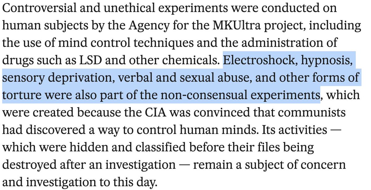 Jessica McGuire (@jezzaica) on Twitter photo SOS. Not just were but ARE still being conducted. MK-ULTRA was made up of 149 subprojects involving more than 80 academic institutions, prisons, and organizations. The CIA recruited individuals for trials under the guise of CIA fronts.
<a href="/MarkWarner/">Mark Warner</a> <a href="/RepEricBurlison/">Rep. Eric Burlison</a> <a href="/MarkSZaidEsq/">Mark S. Zaid</a> SOS. Not just were but ARE still being conducted. MK-ULTRA was made up of 149 subprojects involving more than 80 academic institutions, prisons, and organizations. The CIA recruited individuals for trials under the guise of CIA fronts.
<a href="/MarkWarner/">Mark Warner</a> <a href="/RepEricBurlison/">Rep. Eric Burlison</a> <a href="/MarkSZaidEsq/">Mark S. Zaid</a>