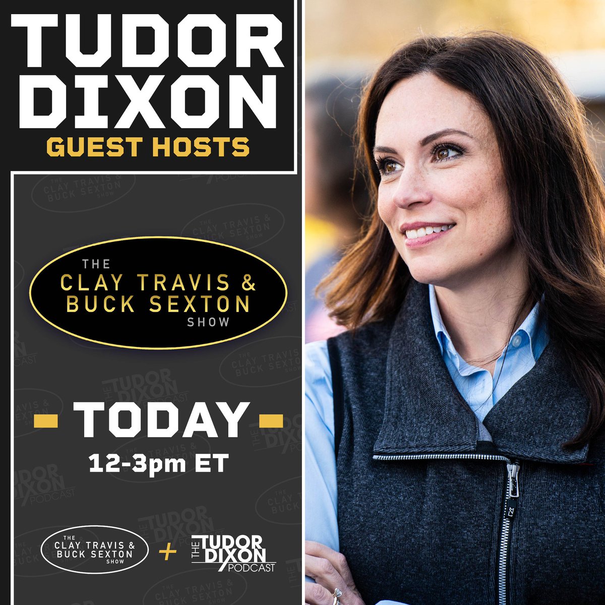 Tudor Dixon (@tudordixon) on Twitter photo I’m looking forward to guest hosting for <a href="/clayandbuck/">The Clay Travis & Buck Sexton Show</a> TODAY from 12-3pmET. I hope you’ll tune in! We’ve got an incredible show planned with a lot to cover.
<a href="/EDSecMcMahon/">Secretary Linda McMahon</a>
<a href="/GiannoCaldwell/">Gianno Caldwell</a>
<a href="/BooyensJaco/">Jaco Booyens</a>
<a href="/Th_Midwesterner/">The Midwesterner</a> I’m looking forward to guest hosting for <a href="/clayandbuck/">The Clay Travis & Buck Sexton Show</a> TODAY from 12-3pmET. I hope you’ll tune in! We’ve got an incredible show planned with a lot to cover.
<a href="/EDSecMcMahon/">Secretary Linda McMahon</a>
<a href="/GiannoCaldwell/">Gianno Caldwell</a>
<a href="/BooyensJaco/">Jaco Booyens</a>
<a href="/Th_Midwesterner/">The Midwesterner</a>