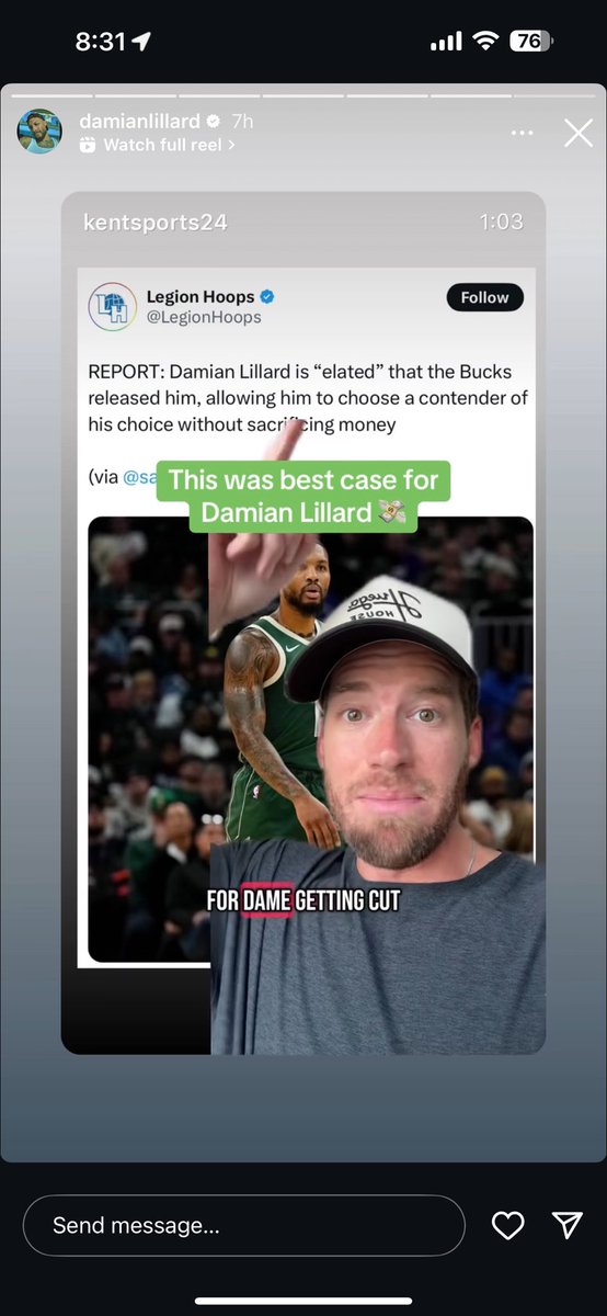 turnertalking's tweet photo. Dame’s IG story repost this morning https://t.co/pFq7sOa5r3