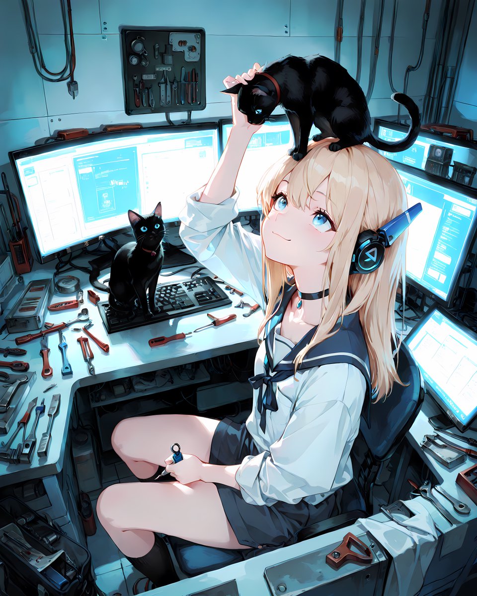ARIonEEC's tweet photo. ใใกใณใๅงใใพใ๏ผ๐ง๐พใ
โThe moment I start workingโฆ they suddenly show up.โ
#AIใคใฉในใ #CuteAnimeGirl #WorkingWithCats #AIart #ใขใชใฎ่จ้ฒๅฎค https://t.co/cWSruxLD6i