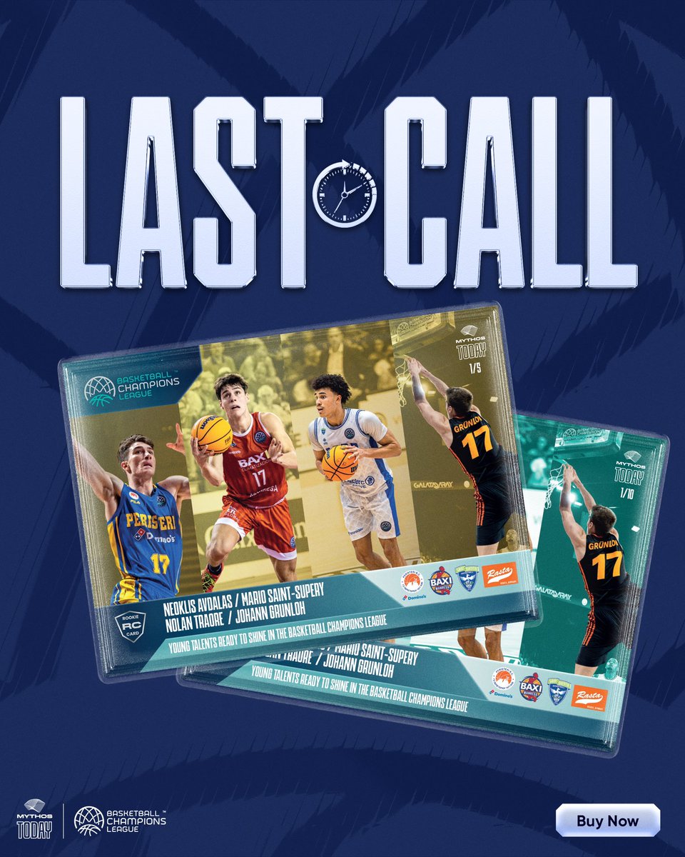 mythoshoops (@mythoshoops) on Twitter photo #BasketballCL’s rising young stars are setting sail for exciting new adventures! ✨
The special collectible card featuring Neoklis Avdalas, Mario Saint-Supery, Nolan Traore, and Johann Grunloh is still available! 👀
Only 6 cards left from the 1/10 edition, and just 2 cards #BasketballCL’s rising young stars are setting sail for exciting new adventures! ✨
The special collectible card featuring Neoklis Avdalas, Mario Saint-Supery, Nolan Traore, and Johann Grunloh is still available! 👀
Only 6 cards left from the 1/10 edition, and just 2 cards