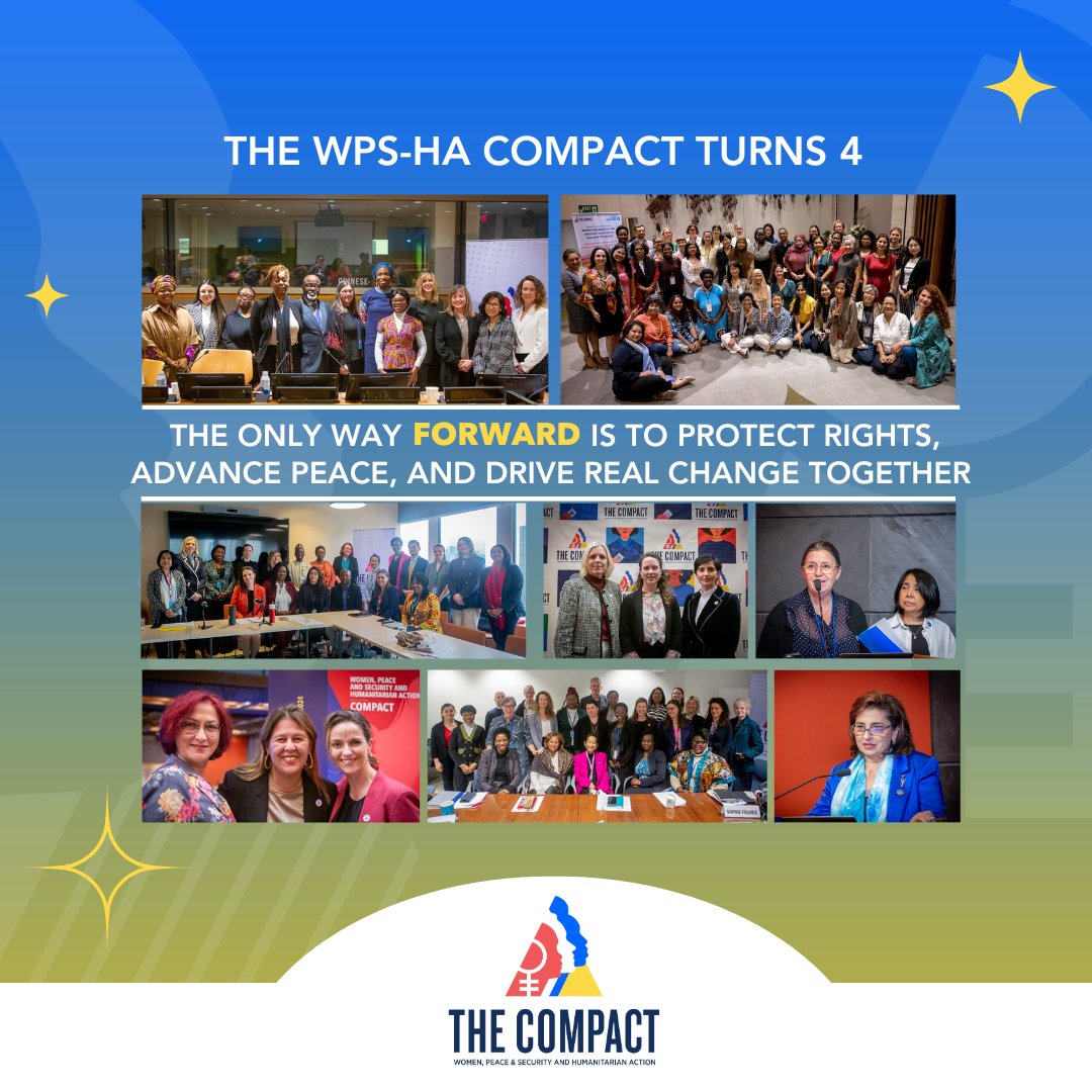 WPSHACompact's tweet image. In the face of rising pushback and deepening crises, the WPS-HA Compact stands firm for women and girls.

Because the only way FORWARD is to protect rights, advance peace, and drive real change...together.✨

#CompactAt4 #WPSat25 #WomenLeadPeaceFollows