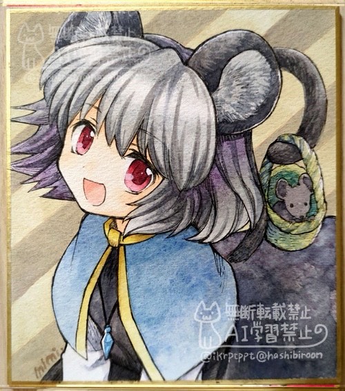 ikrptppt's tweet photo. #7月2日はナズの日
#7月2日はナズーリンの日
ネズ耳描くの楽しかった🐭
#東方Project #ナズーリン #透明水彩 https://t.co/Z4bFPBYD6o