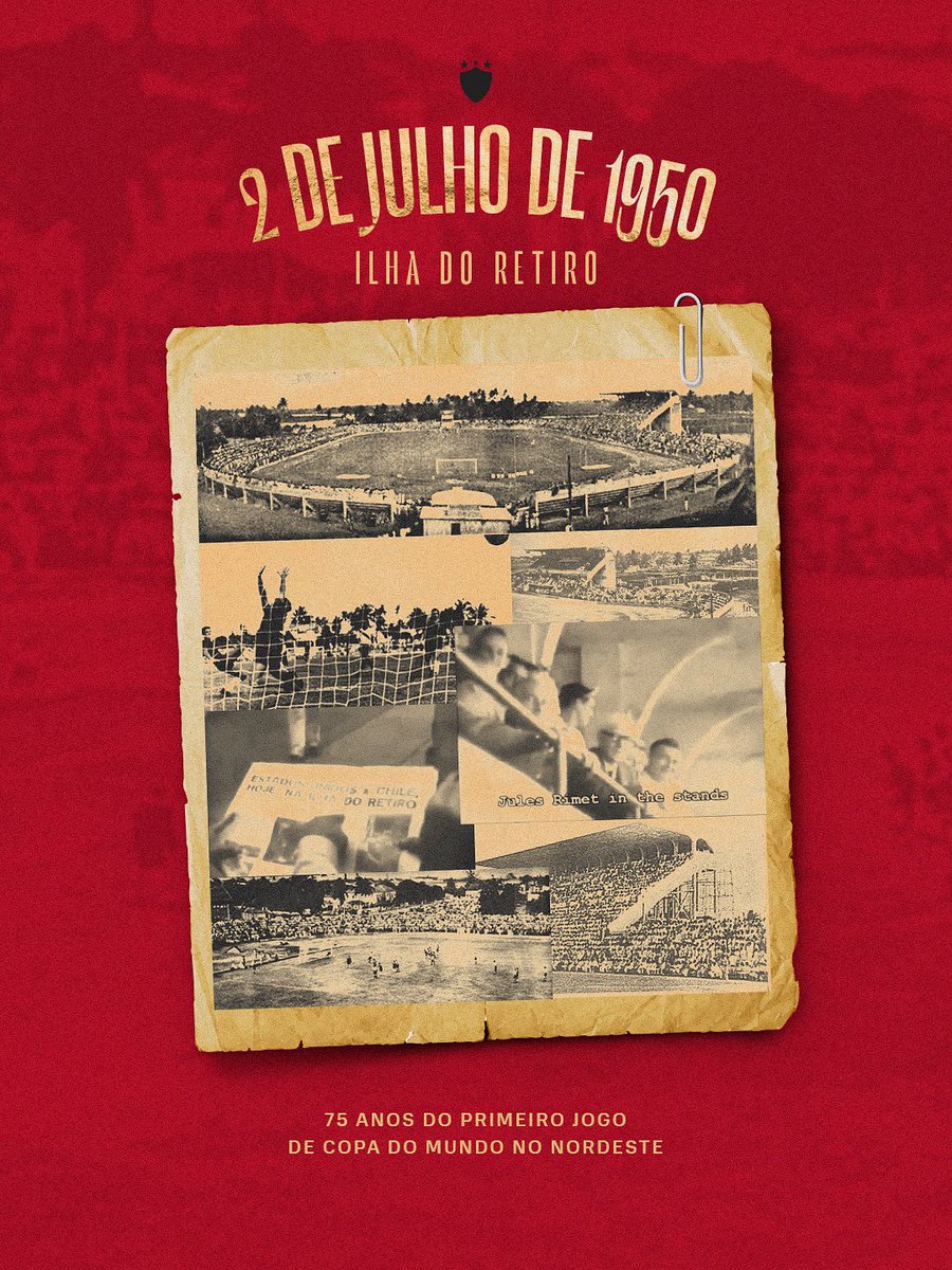 sportrecife's tweet photo. Há 75 anos, o primeiro jogo de Copa do Mundo no Nordeste. E na Ilha do Retiro! Nossa casa recebeu Chile 5x2 Estados Unidos em 1950, com a presença de Jules Rimet na arquibancada! 🎞️🏟️ https://t.co/pXpqnOgeu6