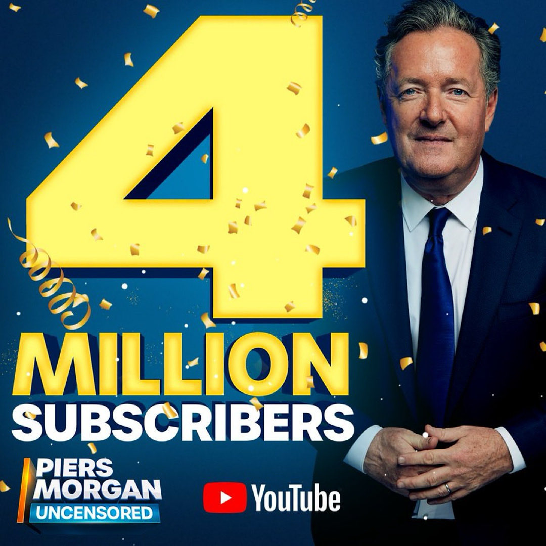 piersmorgan's tweet image. If you’re not subscribing yet to the world’s fastest-growing ⁦@YouTube⁩ news show, what’s stopping you?