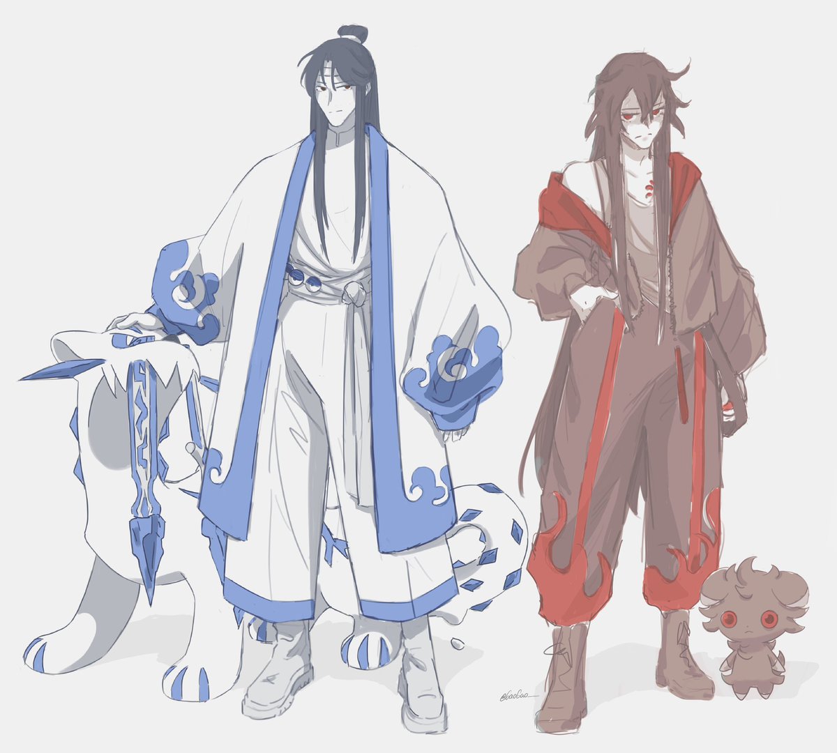 6ao6ao__'s tweet photo. wanted to post them together as well~
- wwx’s espurr is called Chenqing and lwj’s Chien-Pao is called Bichen 
#WangXian #MDZS https://t.co/MOzWrgUwPe