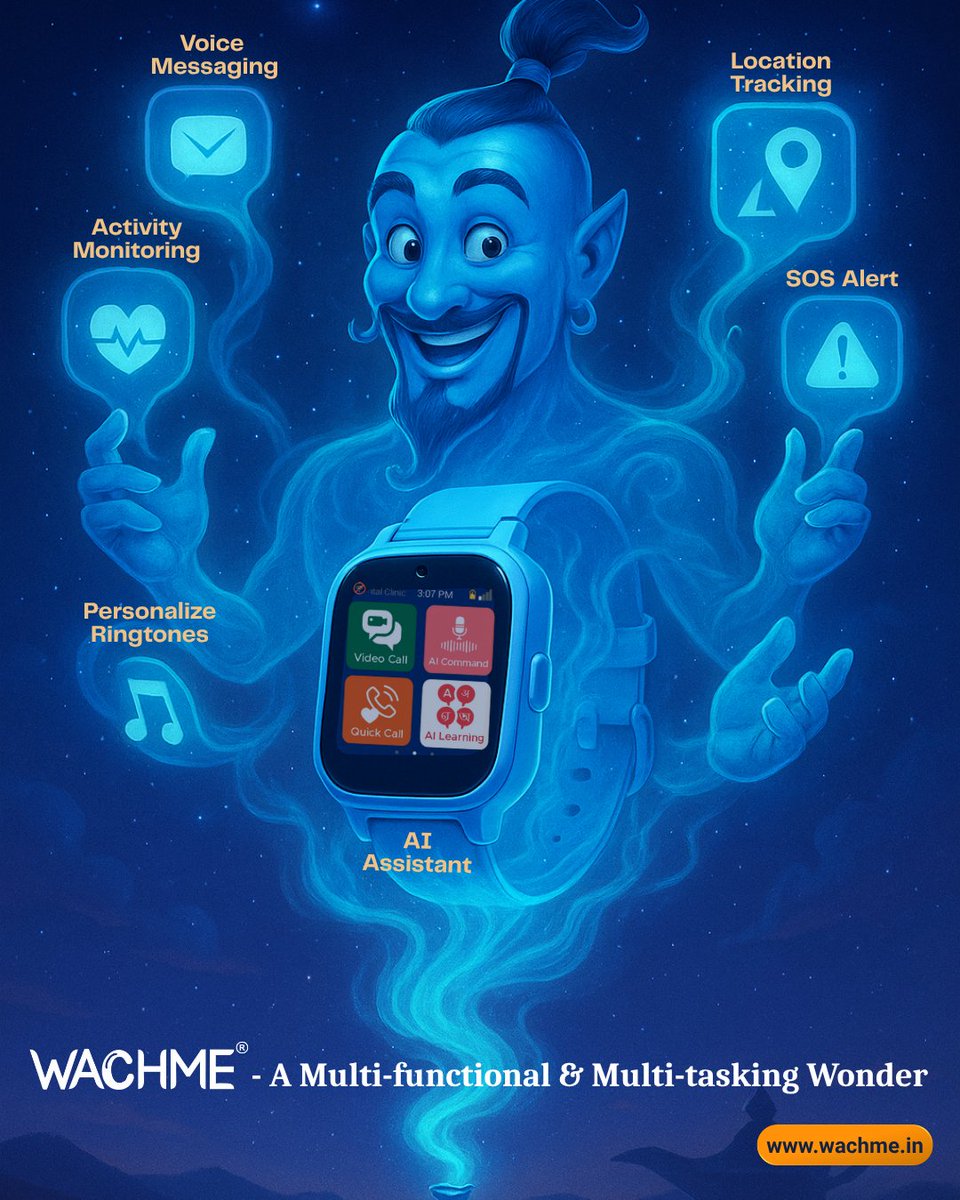 ✨ Who needs three wishes when one smart genie does it all? 🧞‍♂⌚
Meet WACHME – A multi-functional &amp; multi-tasking wonder, right on your wrist! 💫

#WachMeGenie #SmartWatchMagic #SafeAndStylish #KidsSmartWatch #ParentingMadeEasy #WachMeWonder #AlwaysConnected