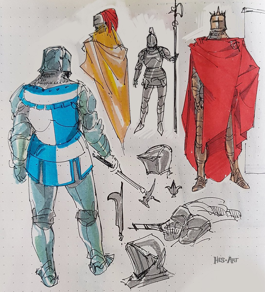 SBeep_'s tweet image. Sketchbook knights, tidied up a little for clarity