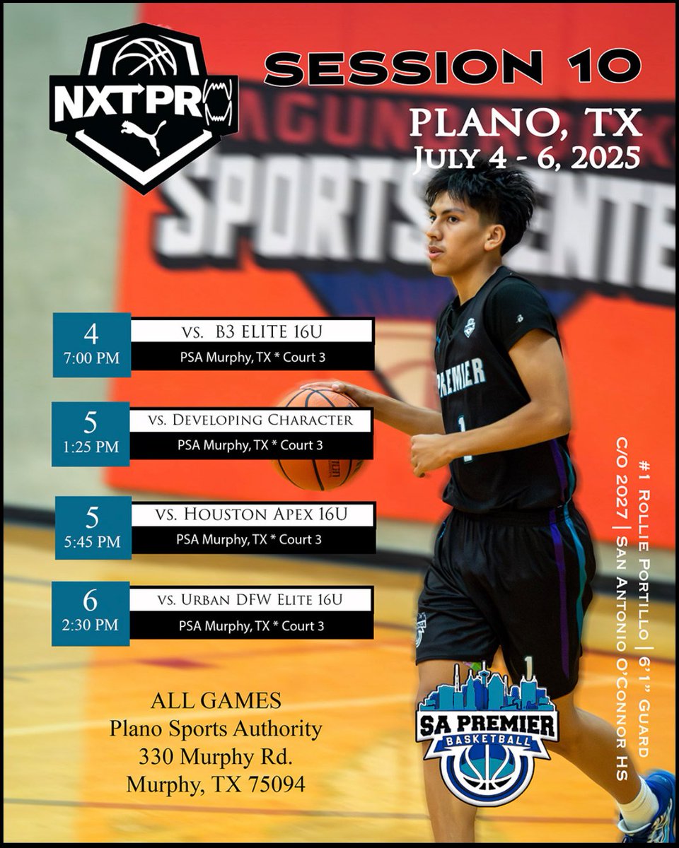 Schedule for Session 10 NXTPRO puma tournament in Plano, Tx <a href="/OConnorHoops/">O'Connor Basketball</a>