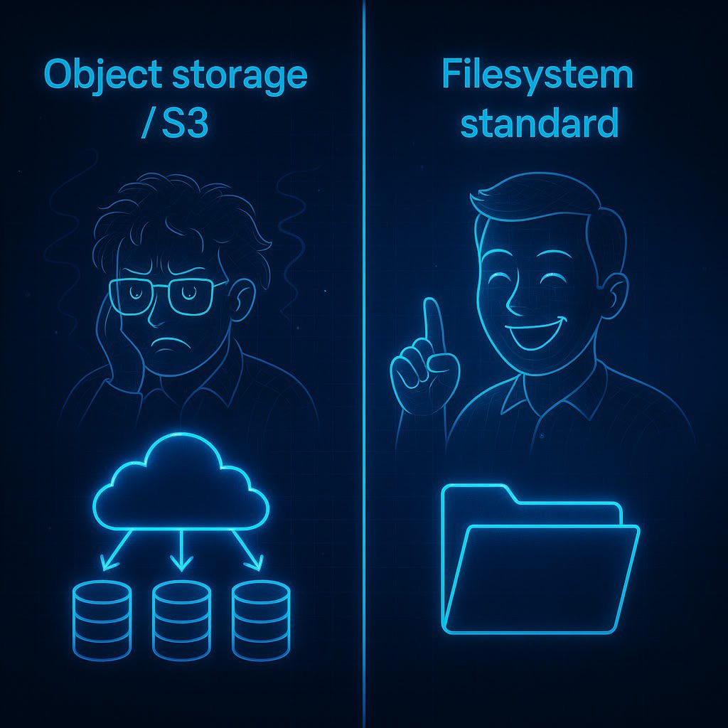 À moins de gérer un datalake de 50 PB, un backend stateless multi-tenant ou des archives immuables, tu n’as pas besoin d’un S3-like. Et je t'explique pourquoi.

Dans ton projet, sauf cas exceptionnel, on parle de quelques centaines de milliers de fichiers, quelques millions au